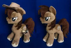 Size: 3288x2222 | Tagged: safe, artist:adamar44, derpibooru import, oc, unofficial characters only, earth pony, pony, colored hooves, cowboy, cowboy hat, cutie mark, gun, handgun, hat, hooves, irl, male, photo, plushie, revolver, solo, stallion, weapon