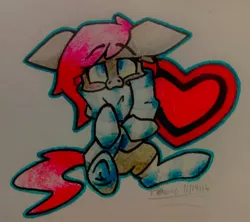 Size: 1850x1645 | Tagged: artist:towmacow, clothes, crayon, cute, derpibooru import, female, heart, marker drawing, oc, oc:ponepony, pony town, safe, scarf, socks, solo, striped socks, traditional art, unofficial characters only