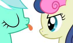 Size: 2128x1253 | Tagged: safe, artist:arifproject, derpibooru import, bon bon, lyra heartstrings, sweetie drops, pony, bon bon is not amused, duo, eyes closed, simple background, tongue out, transparent background, unamused, vector