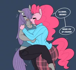 Size: 1280x1195 | Tagged: suggestive, artist:somescrub, derpibooru import, maud pie, pinkie pie, anthro, plantigrade anthro, hugtastic pinkie pie, breasts, busty pinkie pie, clothes, female, incest, lesbian, licking, neck licking, piecest, pinkiemaud, shipping, sweater, tongue out