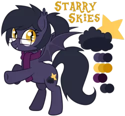 Size: 1024x948 | Tagged: safe, artist:matteglaze, derpibooru import, oc, oc:starry skies, unofficial characters only, bat pony, pony, cutie mark, glasses, reference sheet, simple background, solo, transparent background