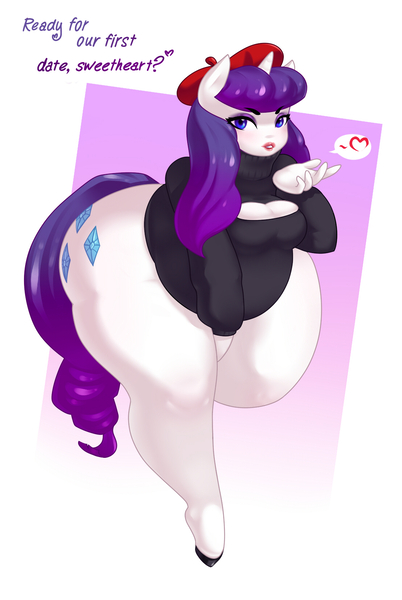 Size: 1106x1650 | Tagged: anthro, artist:cuprumrus, ass, blowing a kiss, boob window, bottom heavy, breasts, busty rarity, cleavage, clothes, derpibooru import, fat, female, impossibly wide hips, keyhole turtleneck, questionable, rarihips, rarithicc, rarithighs, raritubby, rarity, rearity, solo, solo female, sweater, thicc ass, thunder thighs, turtleneck, wide hips