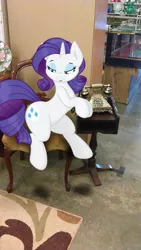 Size: 1440x2560 | Tagged: artist:joey darkmeat, artist:spier17, artist:tokkazutara1164, carpet, chair, derpibooru import, irl, lidded eyes, old school, photo, plate, ponies in real life, rarity, rug, safe, shadow, sitting, solo, table, telephone, vector