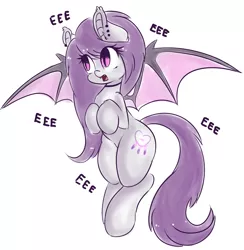 Size: 4597x4711 | Tagged: safe, artist:wickedsilly, derpibooru import, oc, oc:wicked silly, unofficial characters only, bat pony, pony, absurd resolution, bat ponified, cute, ear piercing, eeee, fangs, female, fluffy, flying, frown, mare, open mouth, piercing, ponysona, race swap, shoulder fluff, simple background, solo, spread wings, white background