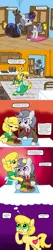 Size: 640x3000 | Tagged: suggestive, derpibooru import, oc, oc:golden brisk, oc:silver breeze, unofficial characters only, earth pony, pony, unicorn, bag, bipedal, blushing, cooking, crossdressing, dialogue, female, femboy, food, frown, goldeeze, heart, hoof hold, horn, hornjob, housewife, jewelry, levitation, licking, lidded eyes, lip bite, looking up, magic, male, mare, necklace, open mouth, pearl necklace, reverse trap, smiling, smirk, speech bubble, stallion, straight, telekinesis, thought bubble, tongue out, trap, wide eyes