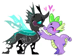 Size: 465x359 | Tagged: artist:njeekyo, blushing, boop, changeling, cute, derpibooru import, dragon, gay, heart, male, noseboop, nuzzling, safe, shipping, spike, thorax, thoraxspike