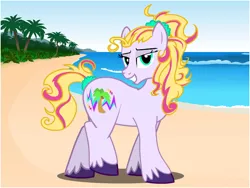 Size: 800x600 | Tagged: safe, artist:flash equestria photography, derpibooru import, oc, oc:radical bay, unofficial characters only, earth pony, pony, beach, female, lidded eyes, smiling, solo, unshorn fetlocks