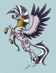 Size: 1024x1332 | Tagged: alicorn, alicornified, artist:meilaifong, derpibooru import, horn, horn guard, horn ring, jewelry, race swap, safe, solo, zebra, zebra alicorn, zecora, zecoracorn