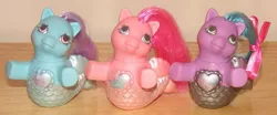 Size: 769x320 | Tagged: baby pearly, baby sea princess, baby sea shimmer, derpibooru import, fancy mermaid ponies, g1, irl, merpony, photo, safe, toy, trio