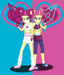 Size: 2785x3307 | Tagged: safe, artist:deannaphantom13, derpibooru import, majorette, sour sweet, sweeten sour, equestria girls, friendship games, belly button, boxing, clothes, duo, exeron fighters, exeron gloves, fingerless gloves, gloves, long lost sisters, midriff, mma, ponied up, similarities, sisters, sweetly and sourly