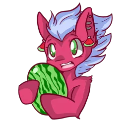 Size: 1000x1000 | Tagged: artist:myumimon, derpibooru import, food, oc, oc:melon frost, piercing, safe, smiling, solo, unofficial characters only, watermelon