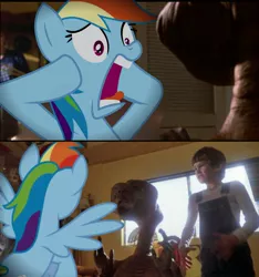 Size: 851x910 | Tagged: alien, crossover, derpibooru import, edit, edited screencap, elliot, e.t., e.t. the extra-terrestrial, freaking out, human, movie, rainbow dash, safe, screaming, screencap, wat