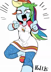 Size: 797x1133 | Tagged: safe, artist:nekubi, derpibooru import, rainbow dash, equestria girls, clothes, cute, looking at you, multiple variants, pajamas, pants, pointing, shirt, simple background, slippers, smiling, solo