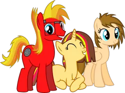 Size: 6139x4603 | Tagged: safe, artist:peahead, derpibooru import, oc, oc:cherry lights, oc:stellar winds, oc:strong boulder, unofficial characters only, earth pony, pegasus, pony, unicorn, absurd resolution, cutie mark, glasses, show accurate, simple background, transparent background, vector, wip