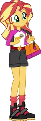 Size: 3000x8708 | Tagged: safe, artist:uponia, derpibooru import, sunset shimmer, equestria girls, legend of everfree, .svg available, absurd resolution, clothes, curious, duffle bag, shorts, simple background, socks, solo, transparent background, vector