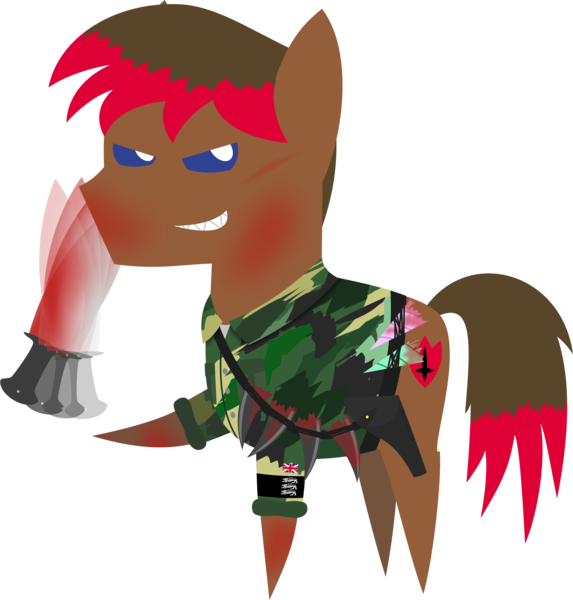 Size: 4370x4575 | Tagged: absurd resolution, american, artist needed, bandolier, belt, blood, blue eyes, british, camouflage, cute, derpibooru import, evil grin, grin, gun, handgun, knife, mercenary, oc, oc:sharpysaber, pointy ponies, remove kebab, revolver, safe, sharp teeth, smiling, soldier, solo, teeth, trophies, unofficial characters only, waffen-ss