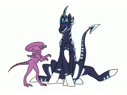 Size: 800x600 | Tagged: safe, artist:joepegasus, derpibooru import, oc, oc:xex, unofficial characters only, alien, xenomorph, animated, gif, long tongue, open mouth, raised hoof, simple background, sitting, smiling, tongue out, white background