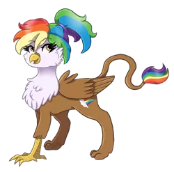 Size: 1825x1800 | Tagged: safe, artist:kikirdcz, derpibooru import, oc, oc:rainbow feather, unofficial characters only, gryphon, 2017 community collab, derpibooru community collaboration, commission, interspecies offspring, magical lesbian spawn, next generation, offspring, open mouth, parent:gilda, parent:rainbow dash, parents:gildash, simple background, solo, transparent background