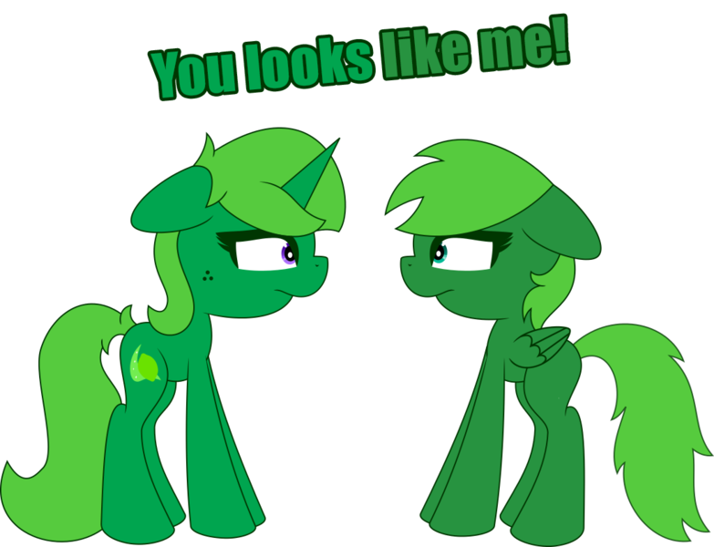 Size: 1093x838 | Tagged: safe, artist:limedreaming, derpibooru import, oc, oc:green bean, oc:lime dream, unofficial characters only, pegasus, pony, unicorn, blank flank, cutie mark, freckles, green, simple background, transparent background, vector