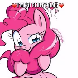 Size: 480x480 | Tagged: artist:no-ink, cropped, cute, derpibooru import, diapinkes, edit, fluffy, heart, image macro, looking at you, meme, pinkie pie, raised eyebrow, safe, simple background, sitting, smiling, solo, white background