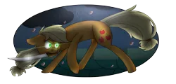 Size: 1664x802 | Tagged: safe, artist:soundwavepie, derpibooru import, applejack, glowing eyes, knife, mouth hold, simple background, solo, transparent background