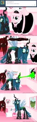 Size: 650x2125 | Tagged: safe, artist:mixermike622, derpibooru import, queen chrysalis, oc, oc:fluffle puff, oc:marksaline, pony, tumblr:ask fluffle puff, ask, canon x oc, chrysipuff, clothes, comic, costume, defenestration, female, lesbian, maid, shipping, tumblr