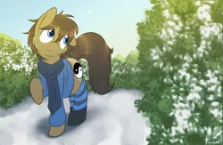 Size: 4000x2600 | Tagged: artist:fluffyxai, boots, clothes, cute, derpibooru import, oc, oc:spirit wind, safe, scarf, snow, socks, solo, striped socks, taijitu, unofficial characters only, winter, winter outfit