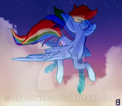 Size: 400x350 | Tagged: safe, artist:dragon9913, derpibooru import, rainbow dash, flying, solo, watermark