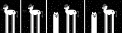 Size: 1813x500 | Tagged: safe, artist:barbra, derpibooru import, oc, oc:lang, dog, :p, barking, comic, crossover, floppy ears, impossibly long legs, impossibly long neck, lesser dog, lonely, monochrome, sad, smiling, space, surprised, tongue out, undertale, wide eyes