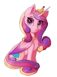 Size: 1396x1877 | Tagged: safe, artist:evehly, derpibooru import, princess cadance, alicorn, pony, :3, chest fluff, cute, cutedance, female, jewelry, looking at you, mare, regalia, simple background, sitting, smiling, solo, transparent background