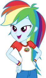 Size: 7000x11709 | Tagged: safe, artist:luckreza8, derpibooru import, rainbow dash, equestria girls, legend of everfree, absurd resolution, clothes, open mouth, pants, rainbow sass, simple background, smiling, solo, transparent background, vector