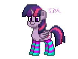 Size: 2048x1536 | Tagged: safe, artist:slimshady25, derpibooru import, twilight sparkle, twilight sparkle (alicorn), alicorn, pony, pony town, 6359, clothes, geometry dash, pixel art, simple background, socks, solo, striped socks, text, transparent background, twoots