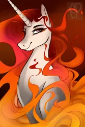 Size: 600x900 | Tagged: safe, artist:chocolateponi, derpibooru import, oc, oc:aldebra, unofficial characters only, pony, unicorn, mane of fire, solo