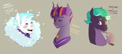 Size: 1858x826 | Tagged: artist:pikokko, bust, changeling hybrid, derpibooru import, hybrid, interspecies offspring, oc, offspring, parent:ahuizotl, parent:double diamond, parents:stardust, parent:starlight glimmer, parent:thorax, safe, unofficial characters only