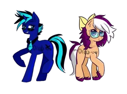 Size: 2472x1840 | Tagged: artist:oreomonsterr, bow, derpibooru import, glasses, hair bow, necktie, oc, oc:jelly hooves, oc:shadow caster, oc x oc, safe, shipping, simple background, sunglasses, transparent background, unofficial characters only