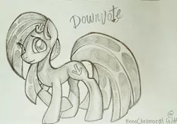 Size: 1902x1333 | Tagged: artist:monochromacat, derpibooru, derpibooru import, derpibooru ponified, grayscale, meta, monochrome, oc, oc:downvote, ponified, safe, solo, traditional art, unofficial characters only