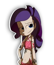 Size: 1028x1236 | Tagged: safe, artist:fj-c, derpibooru import, rarity, equestria girls, bedroom eyes, belly button, clothes, looking at you, midriff, raised eyebrow, simple background, smiling, solo, tattoo, transparent background