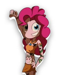 Size: 912x1128 | Tagged: safe, artist:fj-c, derpibooru import, pinkie pie, equestria girls, armpits, belly button, clothes, grin, jewelry, looking at you, midriff, necklace, pose, simple background, skirt, smiling, solo, tattoo, transparent background