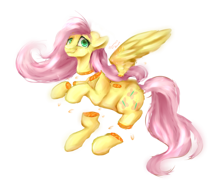 Size: 4000x3500 | Tagged: semi-grimdark, artist:irissbliss, derpibooru import, fluttershy, pegasus, pony, candy gore, crying, decapitated, dismemberment, flutterrange, food, fruit gore, headless, inanimate tf, juice, looking at you, orange, orange juice, orangified, severed head, simple background, smiling, solo, spread wings, transformation, transparent background