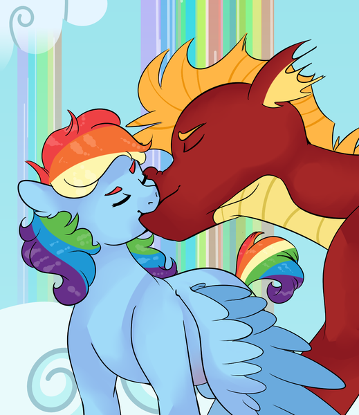 Size: 1200x1386 | Tagged: artist:soft-arthropod, crack shipping, derpibooru import, dragon, garble, garbledash, kissing, male, rainbow dash, safe, shipping, straight