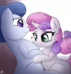 Size: 1327x1394 | Tagged: artist:ohiekhe, chest fluff, derpibooru import, heart, kissing, male, rumbelle, rumble, rumble gets all the fillies, safe, shipping, straight, sweetie belle, wingless