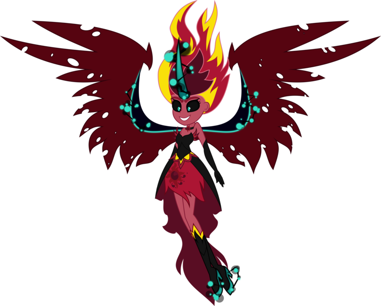 Size: 7082x5685 | Tagged: safe, alternate version, artist:orin331, derpibooru import, sunset shimmer, equestria girls, absurd resolution, clothes, evil, floating, horn, midnight-ified, redesign, simple background, sleeveless, solo, sunset satan, transparent background, vector, wings, xk-class end-of-the-world scenario