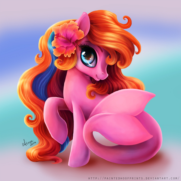 Size: 1200x1200 | Tagged: artist:paintedhoofprints, derpibooru import, flower, flower in hair, merpony, oc, oc:coral, raised hoof, safe, solo, unofficial characters only