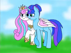 Size: 837x618 | Tagged: safe, artist:kenzieva, artist:novelette-glory, derpibooru import, princess flurry heart, oc, oc:galaxy star, pony, unicorn, galaheart, older, shipping