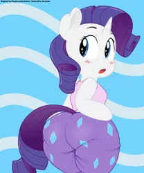 Size: 4156x5000 | Tagged: suggestive, artist:an-tonio, artist:purple-yoshi-draws, color edit, derpibooru import, edit, rarity, pony, semi-anthro, unicorn, absurd resolution, adorasexy, blushing, clothes, colored, cute, female, pants, plot, plump, raribetes, rearity, sexy, solo, solo female, the ass was fat