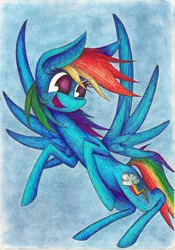 Size: 1634x2338 | Tagged: artist:sirchezee, artist:that-was-weird, derpibooru import, flying, rainbow dash, safe, smiling, solo