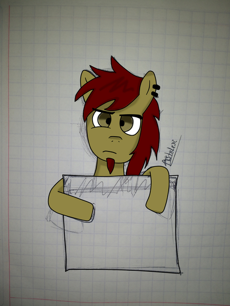 Size: 3120x4160 | Tagged: safe, artist:asticle32, derpibooru import, oc, oc:asticle, unofficial characters only, banner, graph paper, lined paper, picture, solo, traditional art