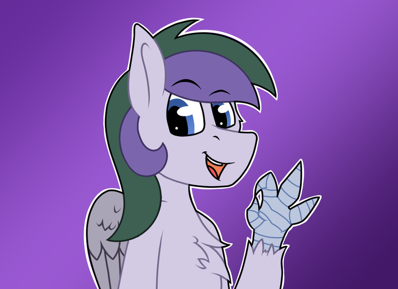 Size: 2000x1455 | Tagged: safe, artist:koonzypony, derpibooru import, oc, oc:vintage collection, unofficial characters only, hippogriff, original species, bust, chest fluff, portrait, simple background, smiling, talons, wings