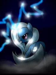 Size: 980x1306 | Tagged: safe, artist:unitoone, derpibooru import, trixie, pony, unicorn, electrixie, grin, lightning, magic, smiling, solo