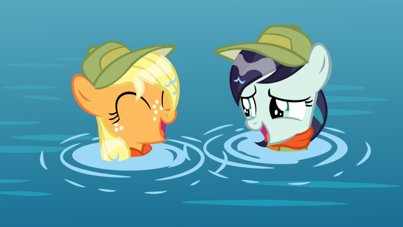 Size: 14872x8362 | Tagged: absurd resolution, applejack, artist:cyanlightning, clothes, coloratura, cute, derpibooru import, filly, filly applejack, hat, jackabetes, rarabetes, safe, .svg available, the mane attraction, vector, water